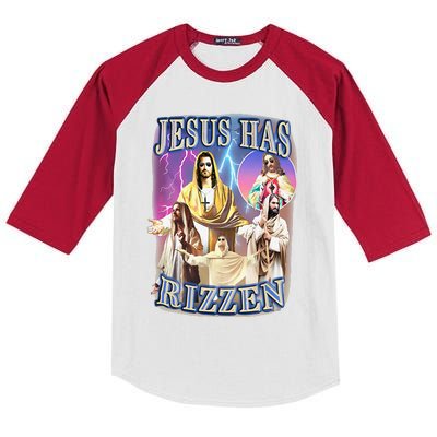 Funny Jesus Has Rizzen Kids Colorblock Raglan Jersey