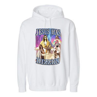 Funny Jesus Has Rizzen Garment-Dyed Fleece Hoodie