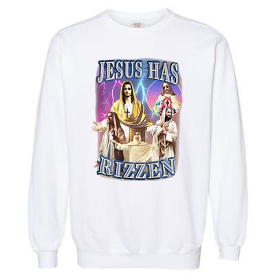 Funny Jesus Has Rizzen Garment-Dyed Sweatshirt