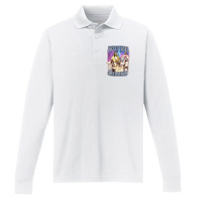 Funny Jesus Has Rizzen Performance Long Sleeve Polo