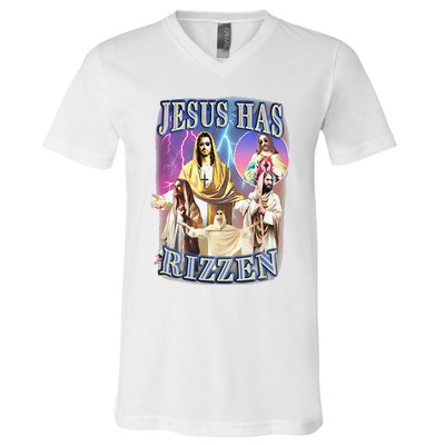 Funny Jesus Has Rizzen V-Neck T-Shirt