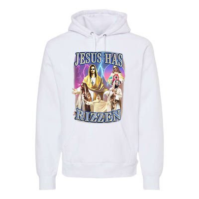 Funny Jesus Has Rizzen Premium Hoodie