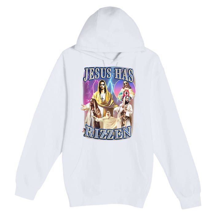 Funny Jesus Has Rizzen Premium Pullover Hoodie