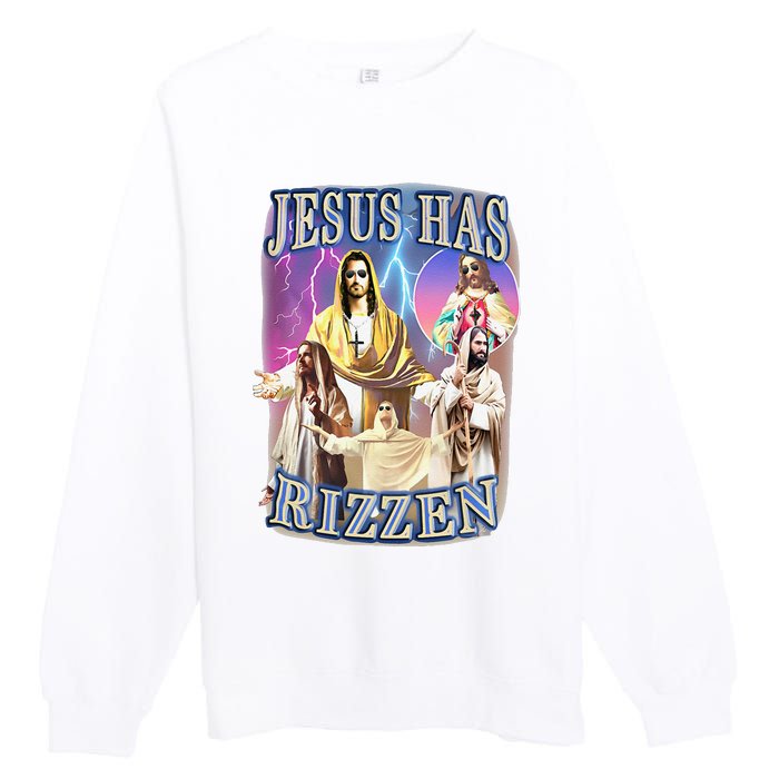 Funny Jesus Has Rizzen Premium Crewneck Sweatshirt