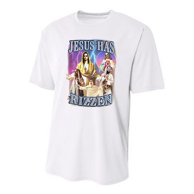 Funny Jesus Has Rizzen Youth Performance Sprint T-Shirt