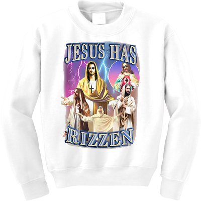 Funny Jesus Has Rizzen Kids Sweatshirt