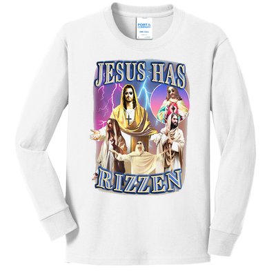 Funny Jesus Has Rizzen Kids Long Sleeve Shirt