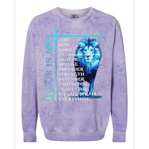 Funny Jesus Is My God King My Lord My Savior Blue Lion Christian Colorblast Crewneck Sweatshirt