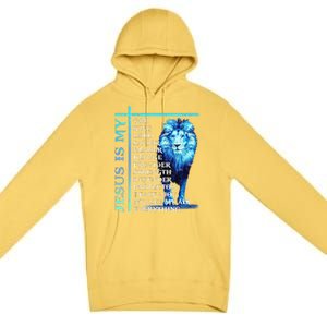 Funny Jesus Is My God King My Lord My Savior Blue Lion Christian Premium Pullover Hoodie