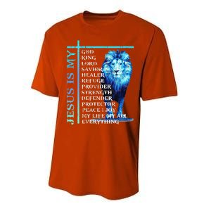 Funny Jesus Is My God King My Lord My Savior Blue Lion Christian Performance Sprint T-Shirt