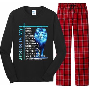 Funny Jesus Is My God King My Lord My Savior Blue Lion Christian Long Sleeve Pajama Set