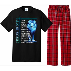 Funny Jesus Is My God King My Lord My Savior Blue Lion Christian Pajama Set