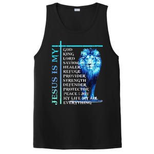 Funny Jesus Is My God King My Lord My Savior Blue Lion Christian PosiCharge Competitor Tank