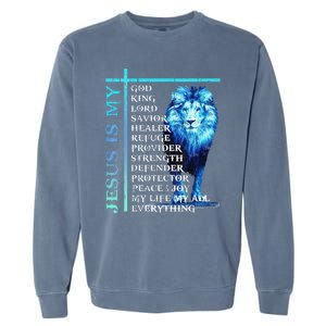 Funny Jesus Is My God King My Lord My Savior Blue Lion Christian Garment-Dyed Sweatshirt