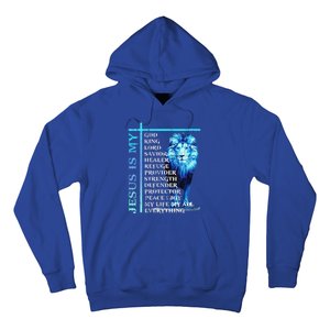 Funny Jesus Is My God King My Lord My Savior Blue Lion Christian Hoodie