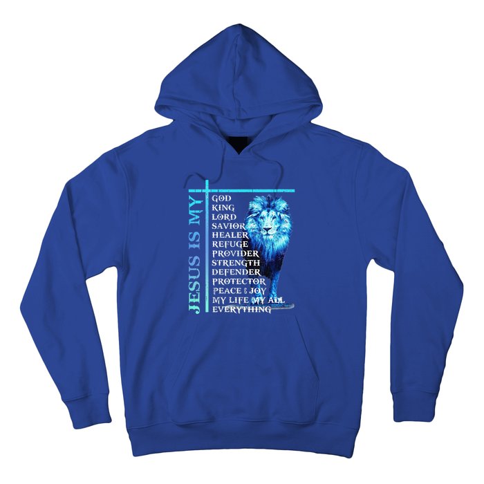 Funny Jesus Is My God King My Lord My Savior Blue Lion Christian Hoodie