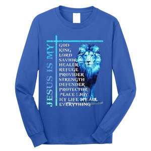 Funny Jesus Is My God King My Lord My Savior Blue Lion Christian Long Sleeve Shirt