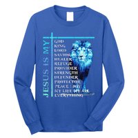 Funny Jesus Is My God King My Lord My Savior Blue Lion Christian Long Sleeve Shirt