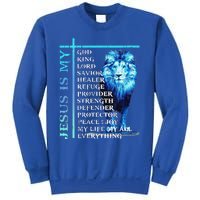 Funny Jesus Is My God King My Lord My Savior Blue Lion Christian Sweatshirt