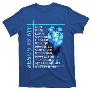 Funny Jesus Is My God King My Lord My Savior Blue Lion Christian T-Shirt