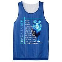 Funny Jesus Is My God King My Lord My Savior Blue Lion Christian Mesh Reversible Basketball Jersey Tank