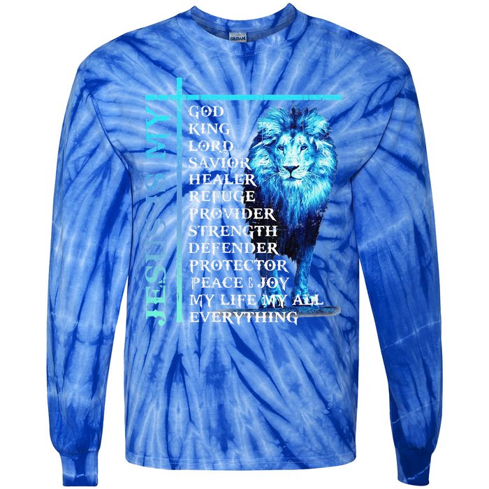 Funny Jesus Is My God King My Lord My Savior Blue Lion Christian Tie-Dye Long Sleeve Shirt