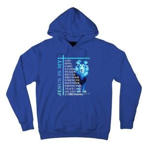 Funny Jesus Is My God King My Lord My Savior Blue Lion Christian Tall Hoodie