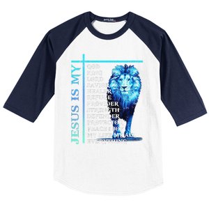 Funny Jesus Is My God King My Lord My Savior Blue Lion Christian Baseball Sleeve Shirt