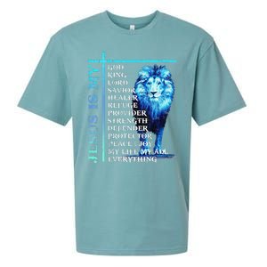 Funny Jesus Is My God King My Lord My Savior Blue Lion Christian Sueded Cloud Jersey T-Shirt