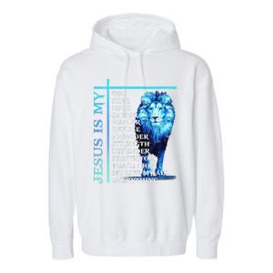 Funny Jesus Is My God King My Lord My Savior Blue Lion Christian Garment-Dyed Fleece Hoodie