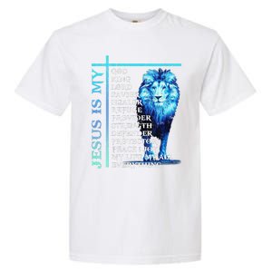 Funny Jesus Is My God King My Lord My Savior Blue Lion Christian Garment-Dyed Heavyweight T-Shirt