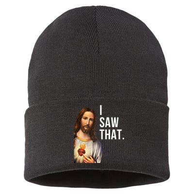 Funny Jesus I Saw That Funny Jesus Funny I Saw That Christmas Meme Religious Sustainable Knit Beanie