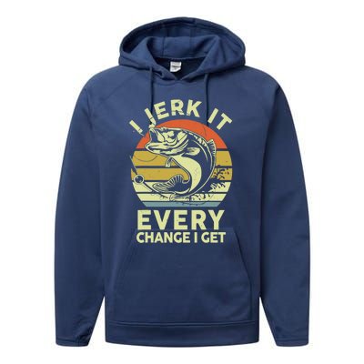 Fishingshirt Jerk It Every Chance I Get Bass Fish Funny Dad Performance Fleece Hoodie