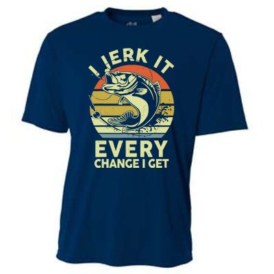 Fishingshirt Jerk It Every Chance I Get Bass Fish Funny Dad Cooling Performance Crew T-Shirt