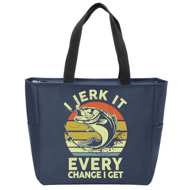 Fishingshirt Jerk It Every Chance I Get Bass Fish Funny Dad Zip Tote Bag