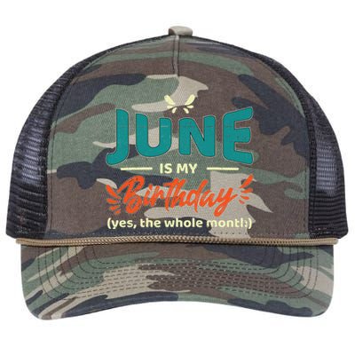 Funny June Is My Birthday Yes The Whole Month Birthday Retro Rope Trucker Hat Cap