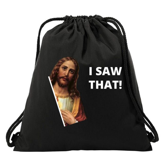 Funny Jesus I Saw That Meme Design Drawstring Bag