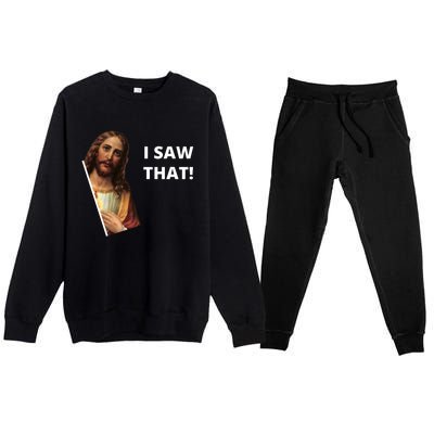 Funny Jesus I Saw That Meme Design Premium Crewneck Sweatsuit Set