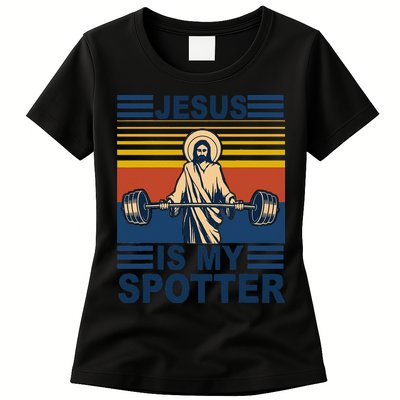 Fitness Jesus Is My Spotter Vintage Womens T-Shirt