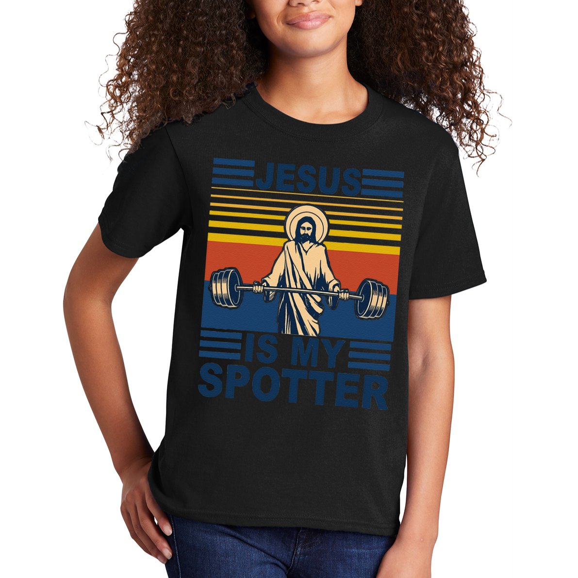 Fitness Jesus Is My Spotter Vintage Kids T-Shirt