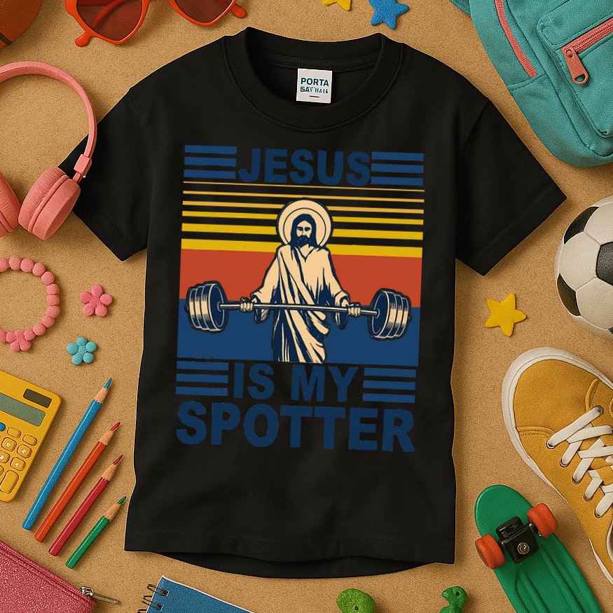 Fitness Jesus Is My Spotter Vintage Kids T-Shirt