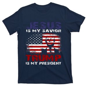 Funny Jesus Is My Savior Trump Is My President Trump 2024 Usa Flag Gift T-Shirt