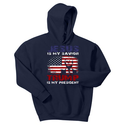 Funny Jesus Is My Savior Trump Is My President Trump 2024 Usa Flag Gift Kids Hoodie