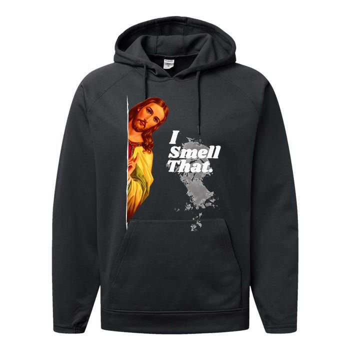 Funny Jesus I Smell That Religious Stoner Cannabis Marijuana Performance Fleece Hoodie