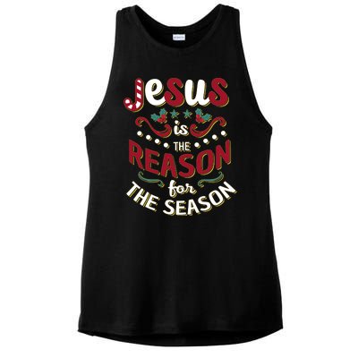 Festive Jesus Is The Reason For The Season Ladies PosiCharge Tri-Blend Wicking Tank