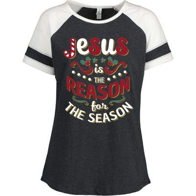 Festive Jesus Is The Reason For The Season Enza Ladies Jersey Colorblock Tee