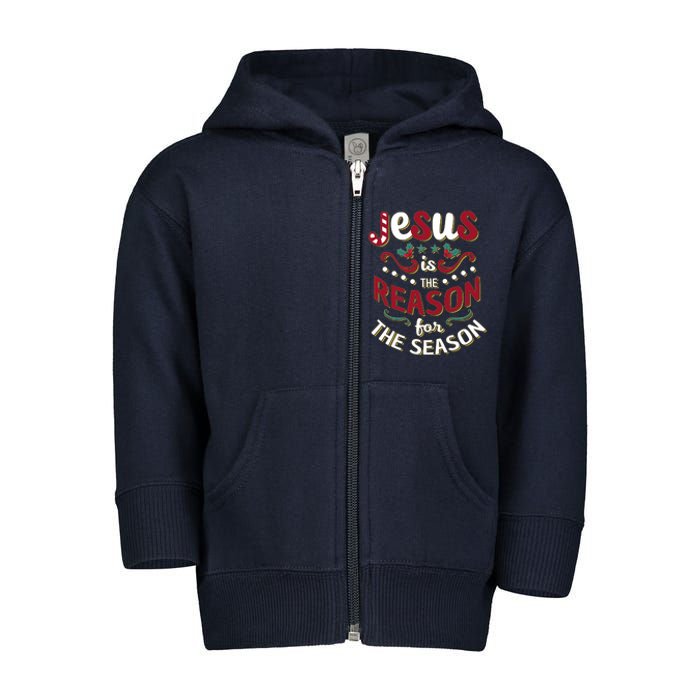 Festive Jesus Is The Reason For The Season Toddler Zip Fleece Hoodie