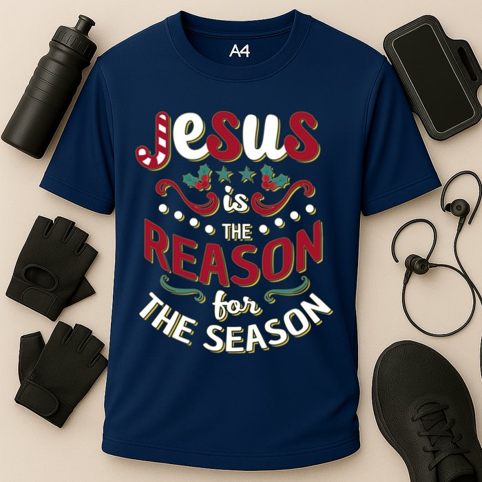 Festive Jesus Is The Reason For The Season Cooling Performance Crew T-Shirt