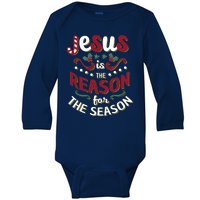 Festive Jesus Is The Reason For The Season Baby Long Sleeve Bodysuit