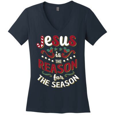 Festive Jesus Is The Reason For The Season Women's V-Neck T-Shirt